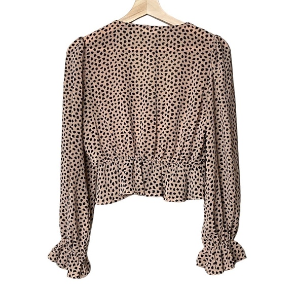 BLUSH BJ Sheer Animal Print Crop Top Long Sleeve Ruffle Cuff US Sz S - Picture 4 of 10